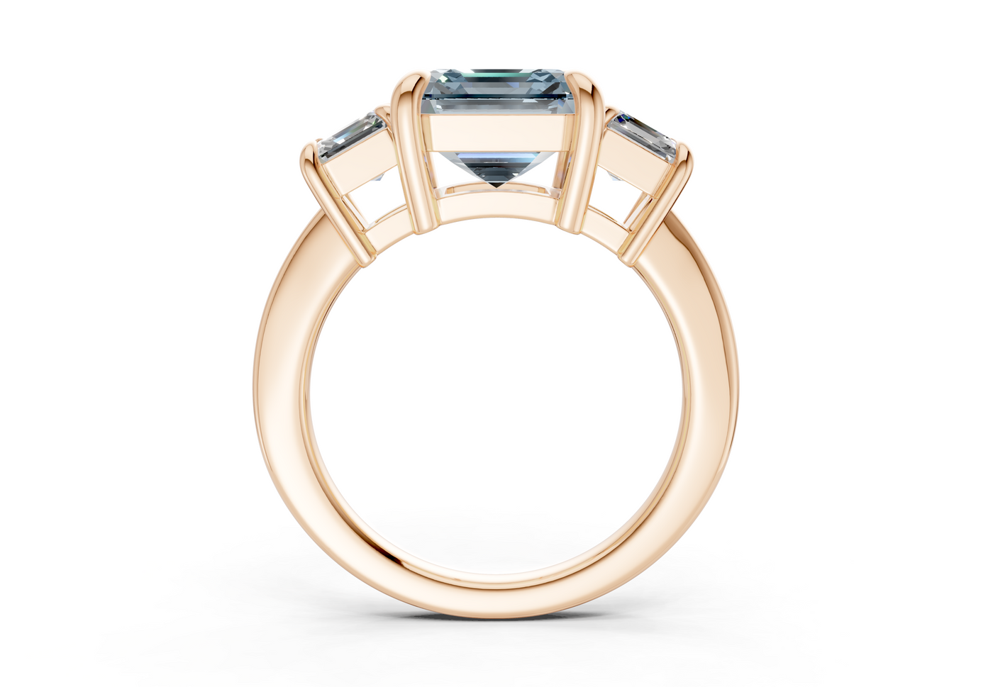 Valencia Blue Diamond Three Stone Asscher Cut 2mm Engagement Ring