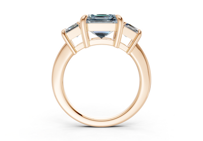 Valencia Blue Diamond Three Stone Asscher Cut 2mm Engagement Ring