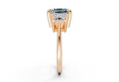 Valencia Blue Diamond Three Stone Asscher Cut 2mm Engagement Ring