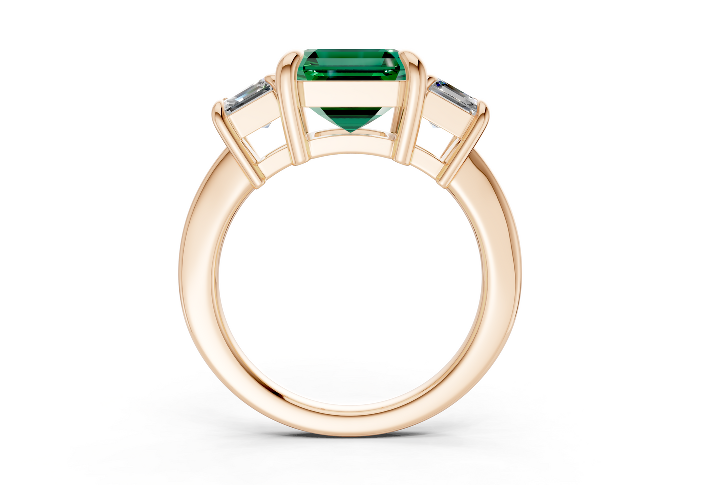 Valencia Emerald Gemstone Three Stone Asscher Cut 2mm Engagement Ring
