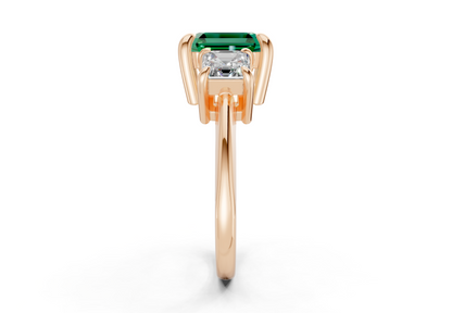 Valencia Emerald Gemstone Three Stone Asscher Cut 2mm Engagement Ring