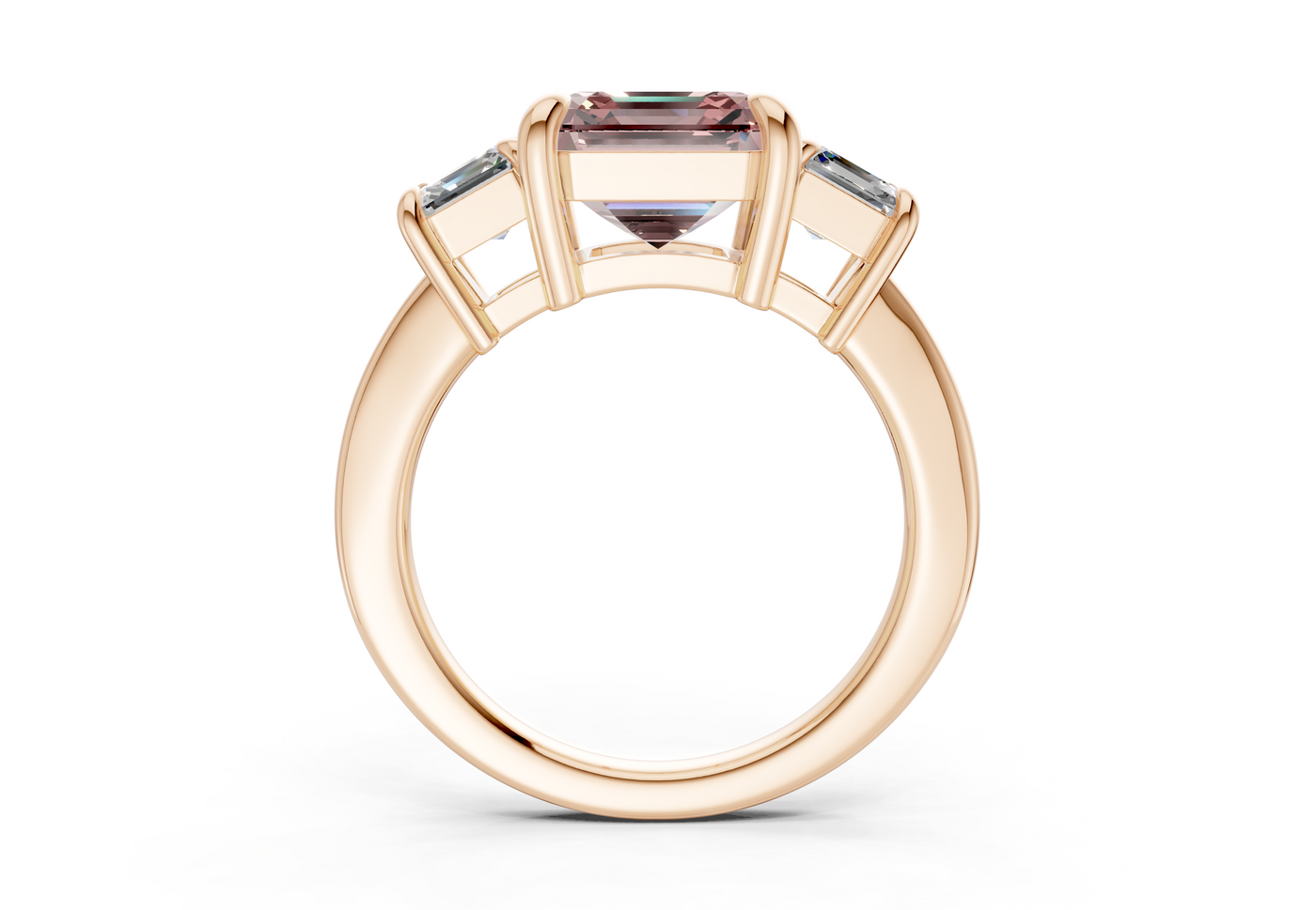 Valencia Pink Diamond Three Stone Asscher Cut 2mm Engagement Ring