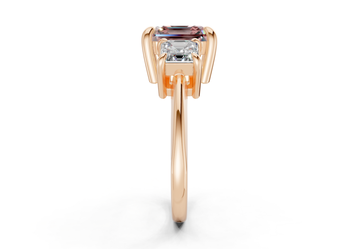 Valencia Pink Diamond Three Stone Asscher Cut 2mm Engagement Ring