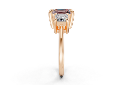 Valencia Pink Diamond Three Stone Asscher Cut 2mm Engagement Ring