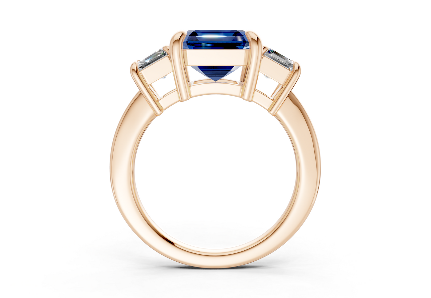 Valencia Sapphire Gemstone Three Stone Asscher Cut 2mm Engagement Ring