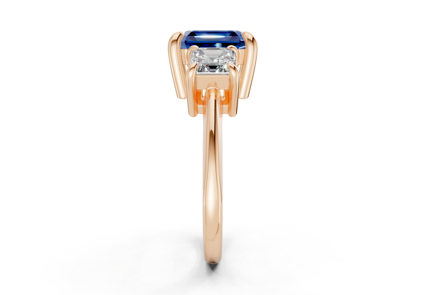 Valencia Sapphire Gemstone Three Stone Asscher Cut 2mm Engagement Ring