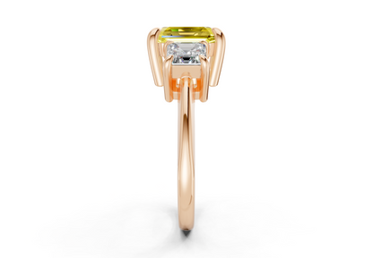 Valencia Yellow Diamond Three Stone Asscher Cut 2mm Engagement Ring