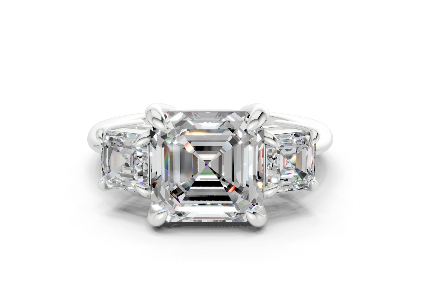Valencia Diamond Three Stone Asscher Cut 2mm Engagement Ring