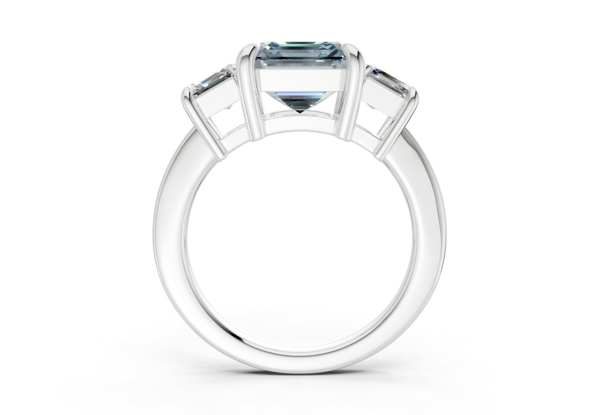 Valencia Blue Diamond Three Stone Asscher Cut 2mm Engagement Ring