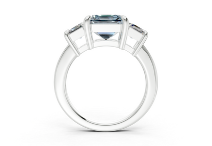 Valencia Blue Diamond Three Stone Asscher Cut 2mm Engagement Ring