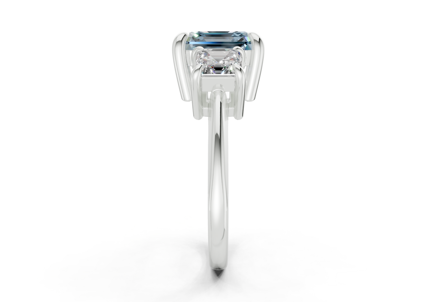 Valencia Blue Diamond Three Stone Asscher Cut 2mm Engagement Ring