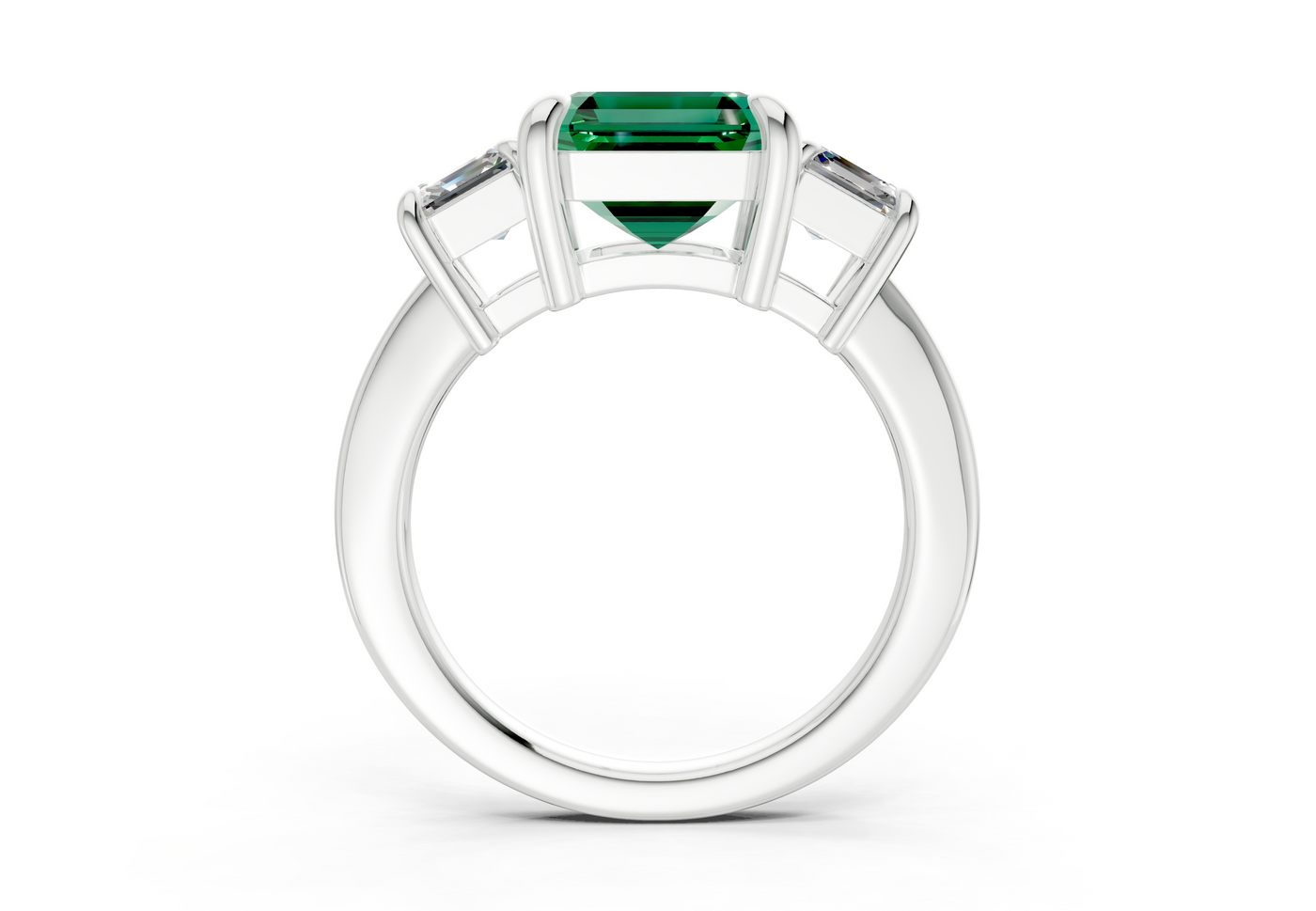 Valencia Emerald Gemstone Three Stone Asscher Cut 2mm Engagement Ring