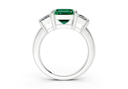 Valencia Emerald Gemstone Three Stone Asscher Cut 2mm Engagement Ring