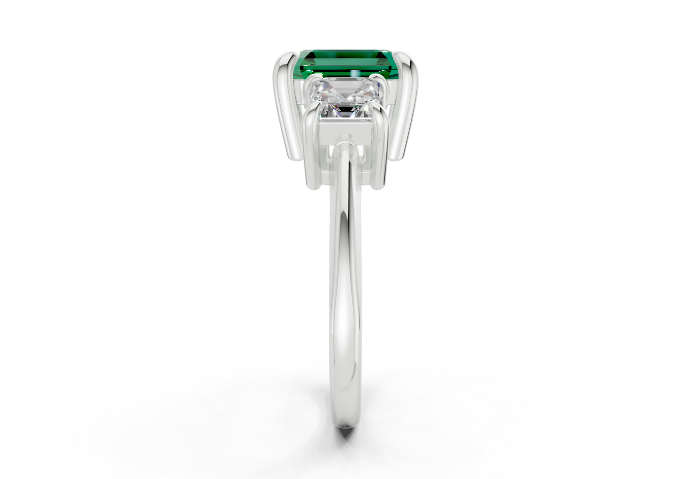 Valencia Emerald Gemstone Three Stone Asscher Cut 2mm Engagement Ring
