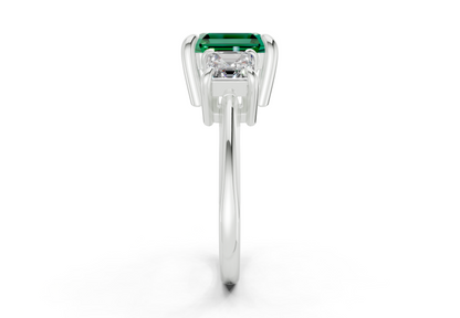 Valencia Emerald Gemstone Three Stone Asscher Cut 2mm Engagement Ring