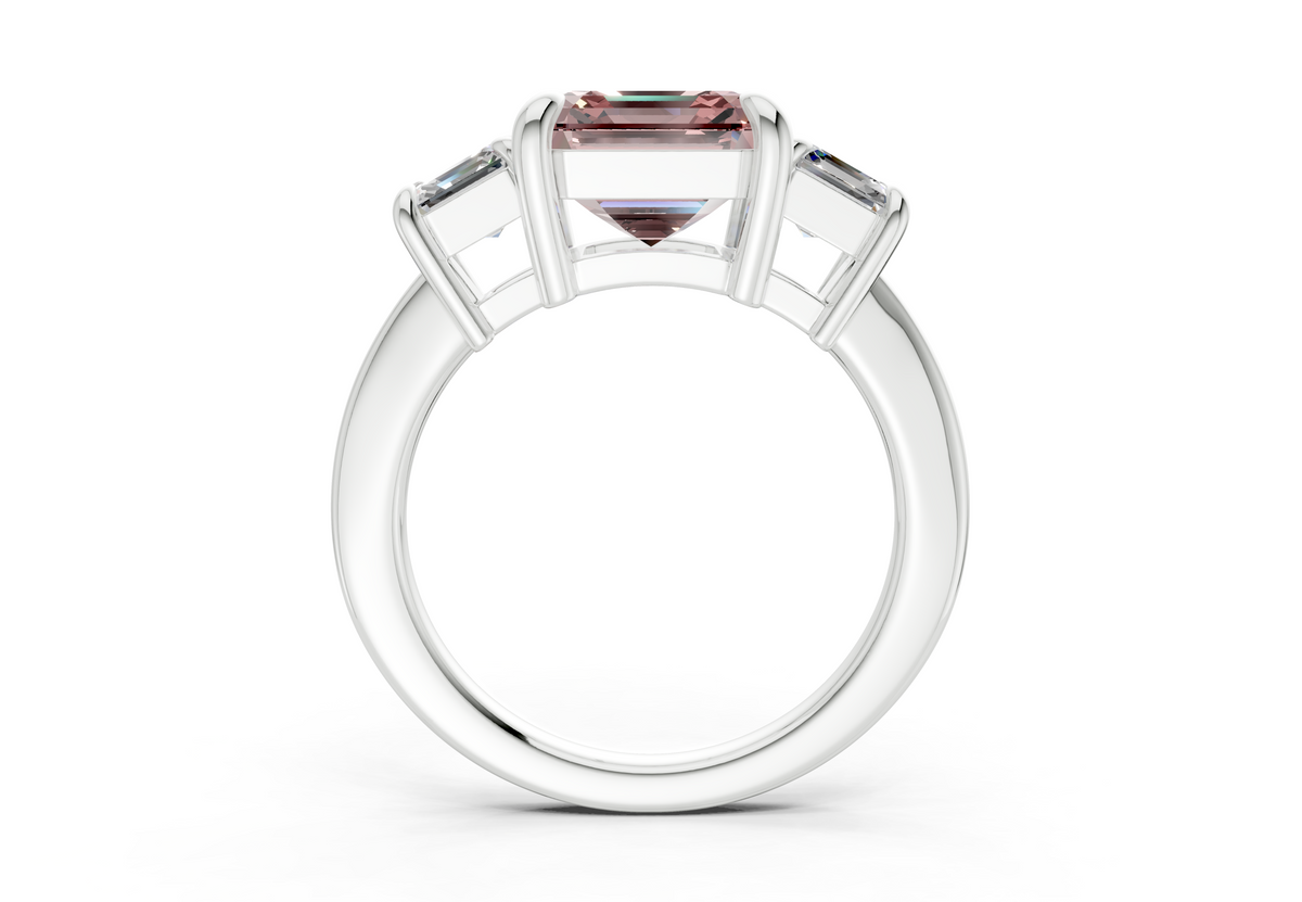 Valencia Pink Diamond Three Stone Asscher Cut 2mm Engagement Ring