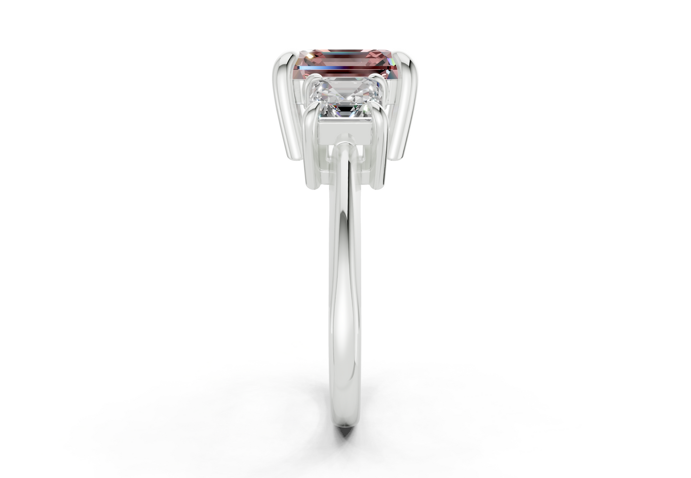 Valencia Pink Diamond Three Stone Asscher Cut 2mm Engagement Ring