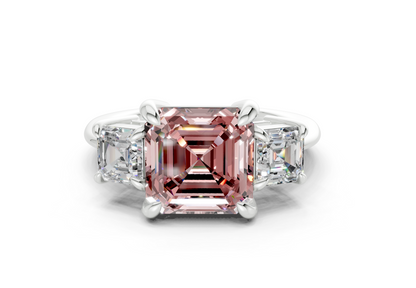 Valencia Pink Diamond Three Stone Asscher Cut 2mm Engagement Ring