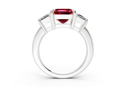 Valencia Ruby Gemstone Three Stone Asscher Cut 2mm Engagement Ring