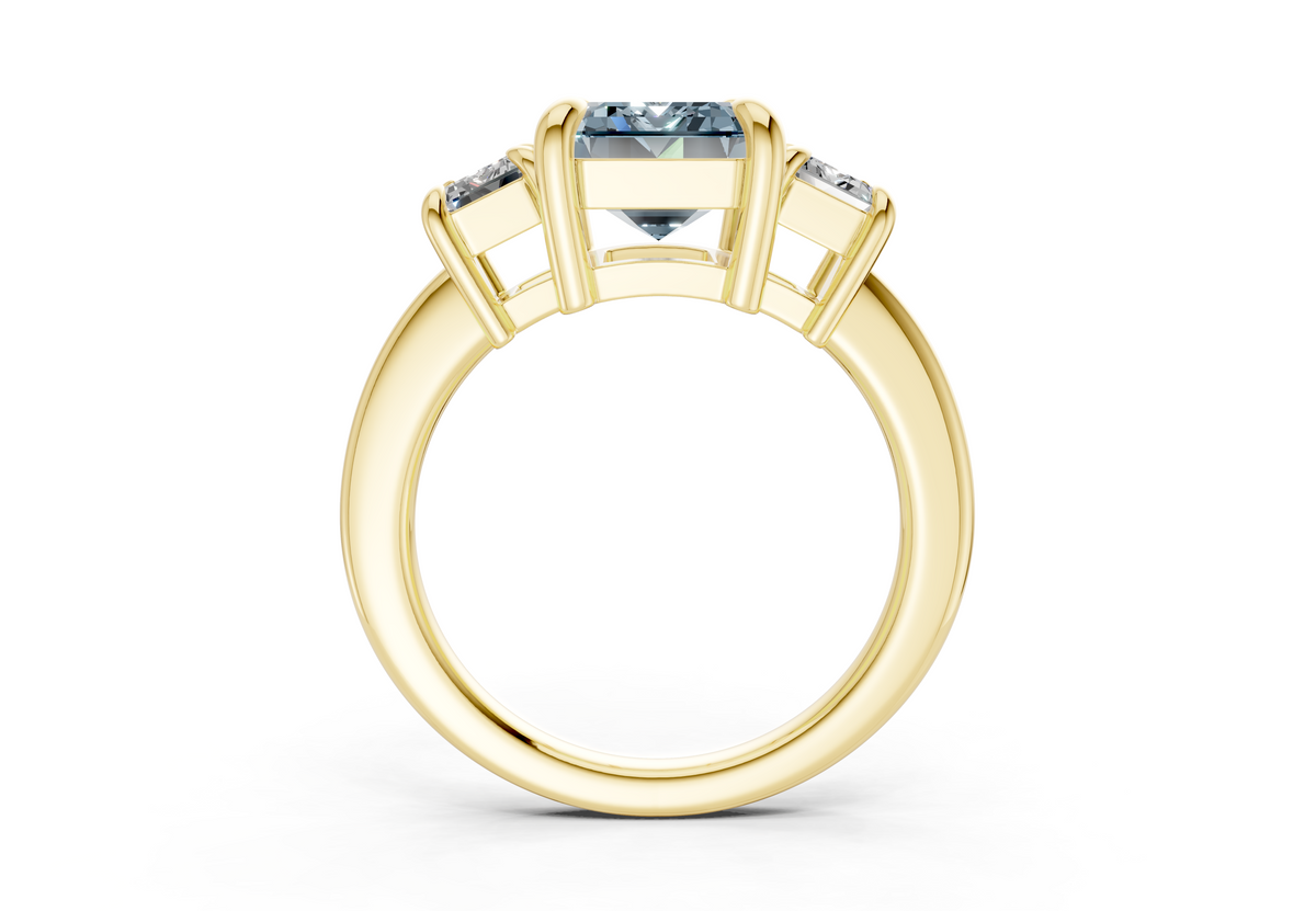 Valencia Blue Diamond Three Stone Emerald Cut 2mm Engagement Ring