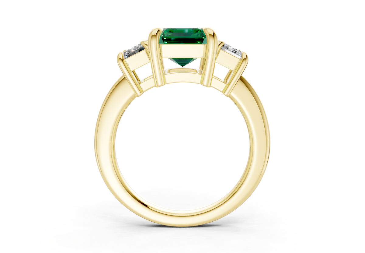 Valencia Emerald Gemstone Three Stone Emerald Cut 2mm Engagement Ring