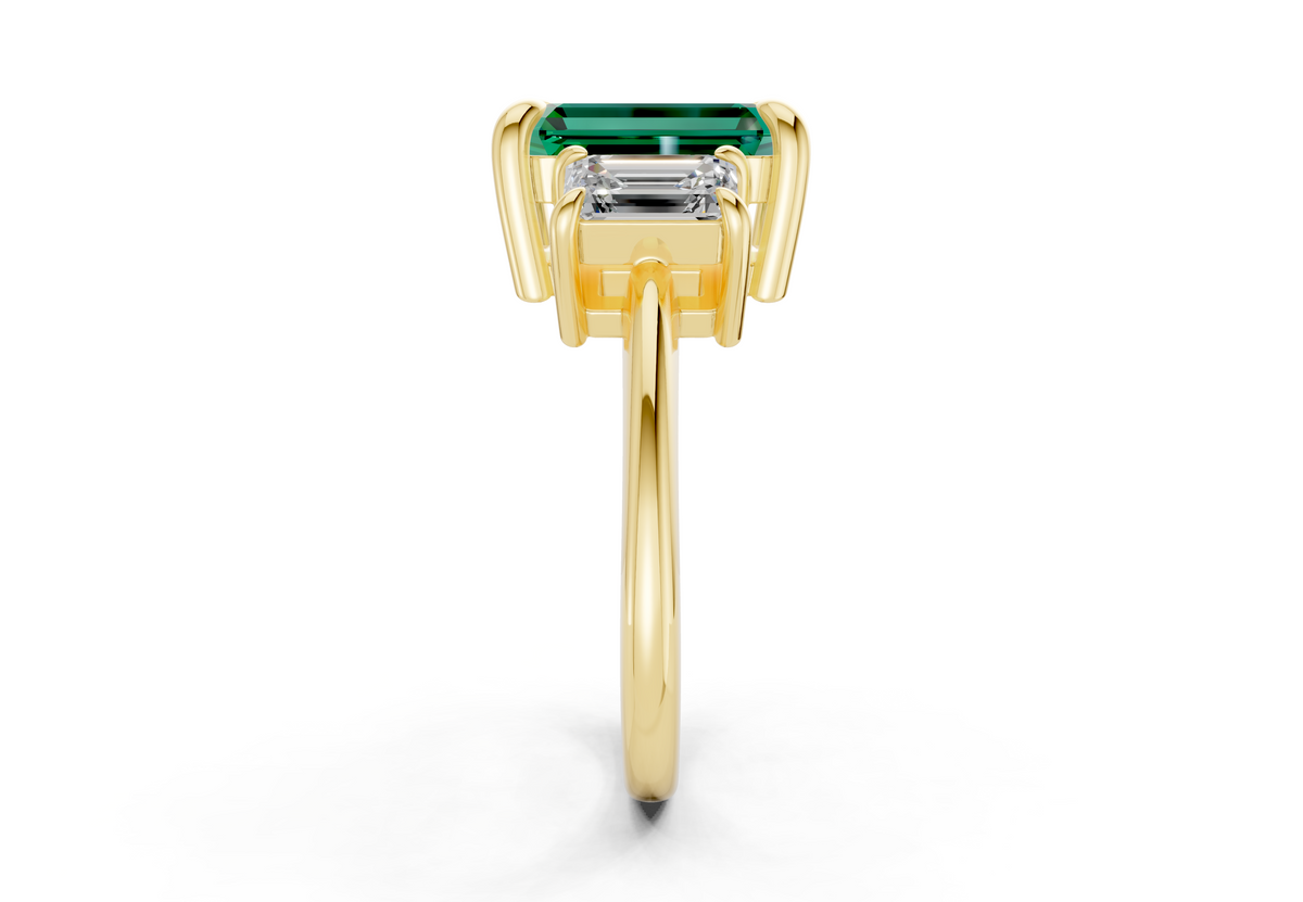 Valencia Emerald Gemstone Three Stone Emerald Cut 2mm Engagement Ring