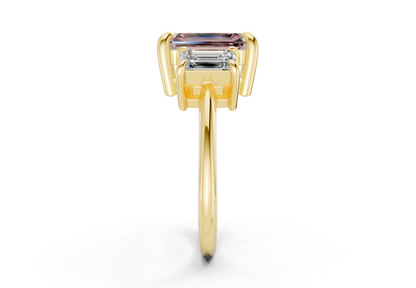 Valencia Pink Diamond Three Stone Emerald Cut 2mm Engagement Ring