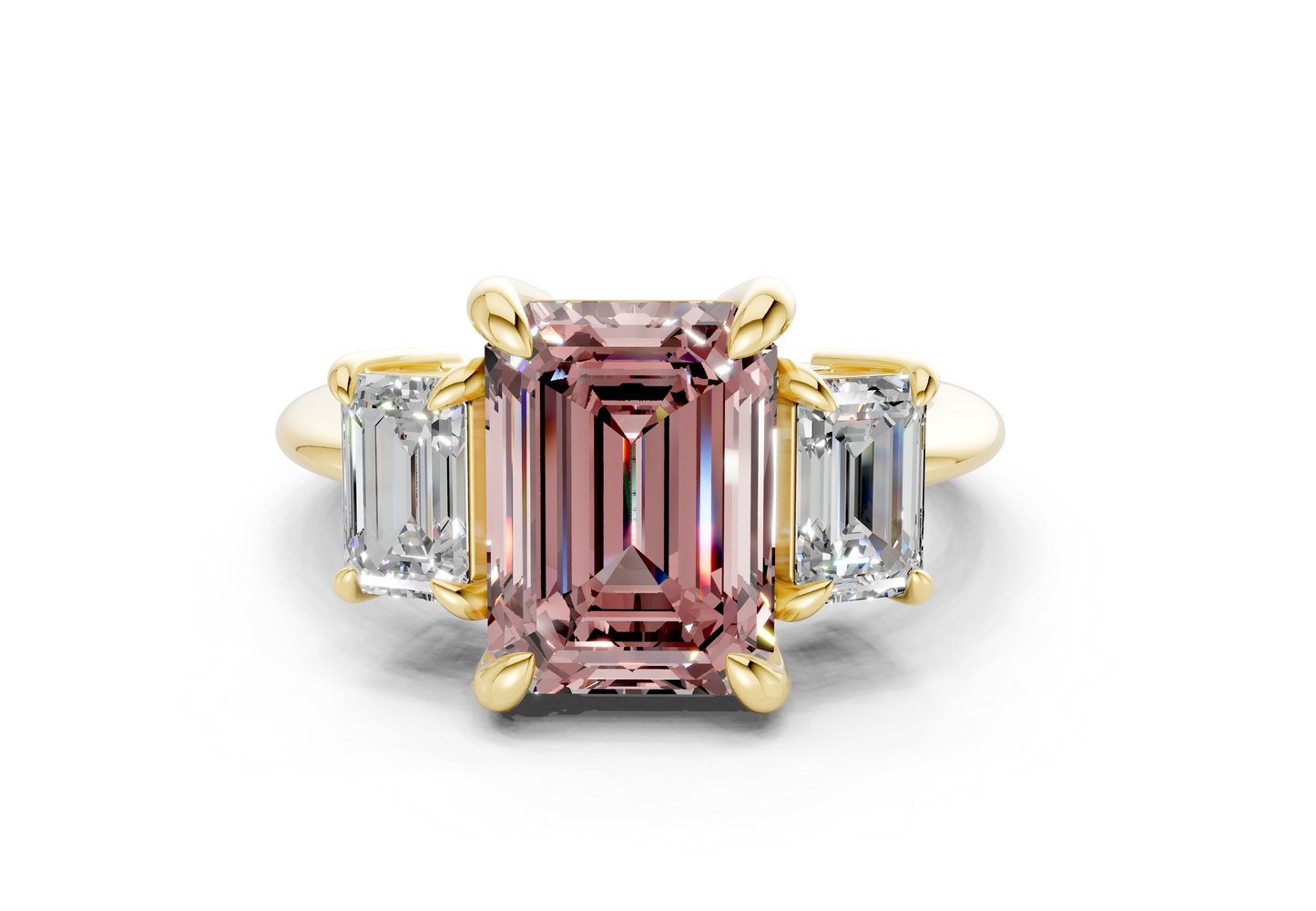 Valencia Pink Diamond Three Stone Emerald Cut 2mm Engagement Ring