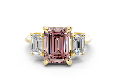 Valencia Pink Diamond Three Stone Emerald Cut 2mm Engagement Ring