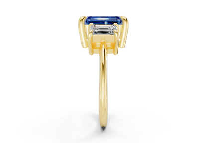 Valencia Sapphire Gemstone Three Stone Emerald Cut 2mm Engagement Ring