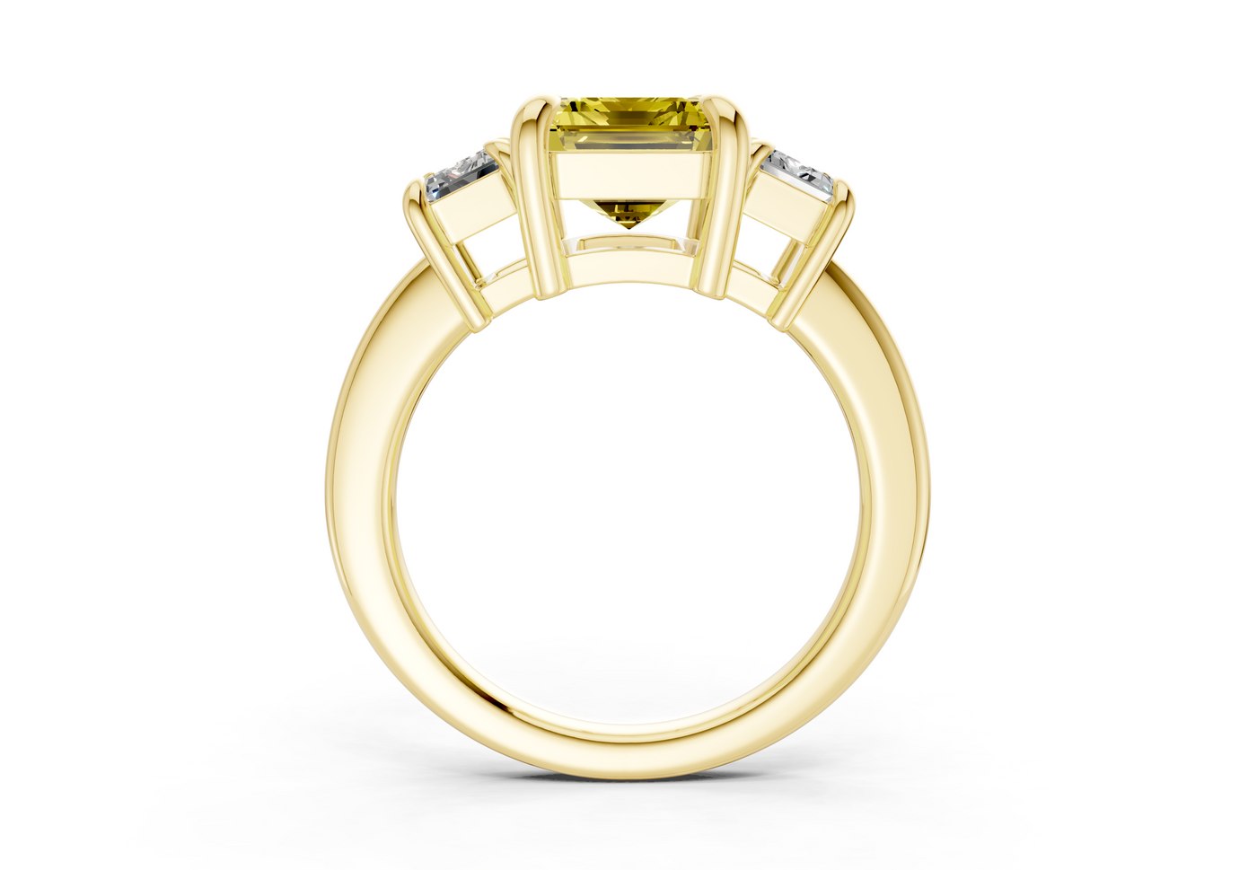 Valencia Yellow Diamond Three Stone Emerald Cut 2mm Engagement Ring