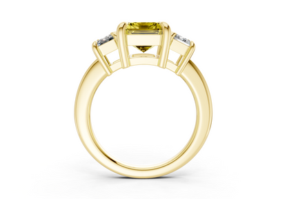 Valencia Yellow Diamond Three Stone Emerald Cut 2mm Engagement Ring