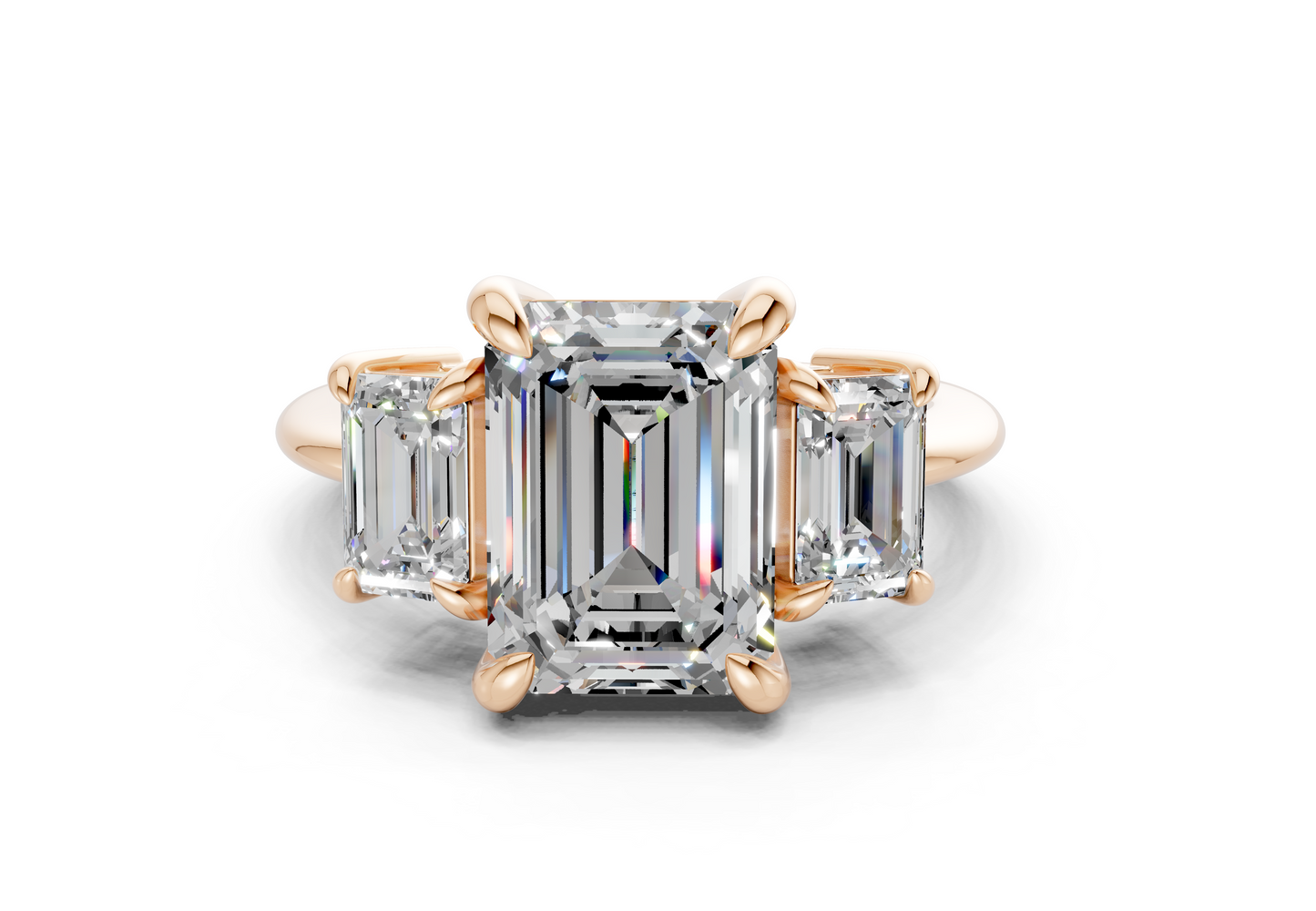 Valencia Diamond Three Stone Emerald Cut 2mm Engagement Ring