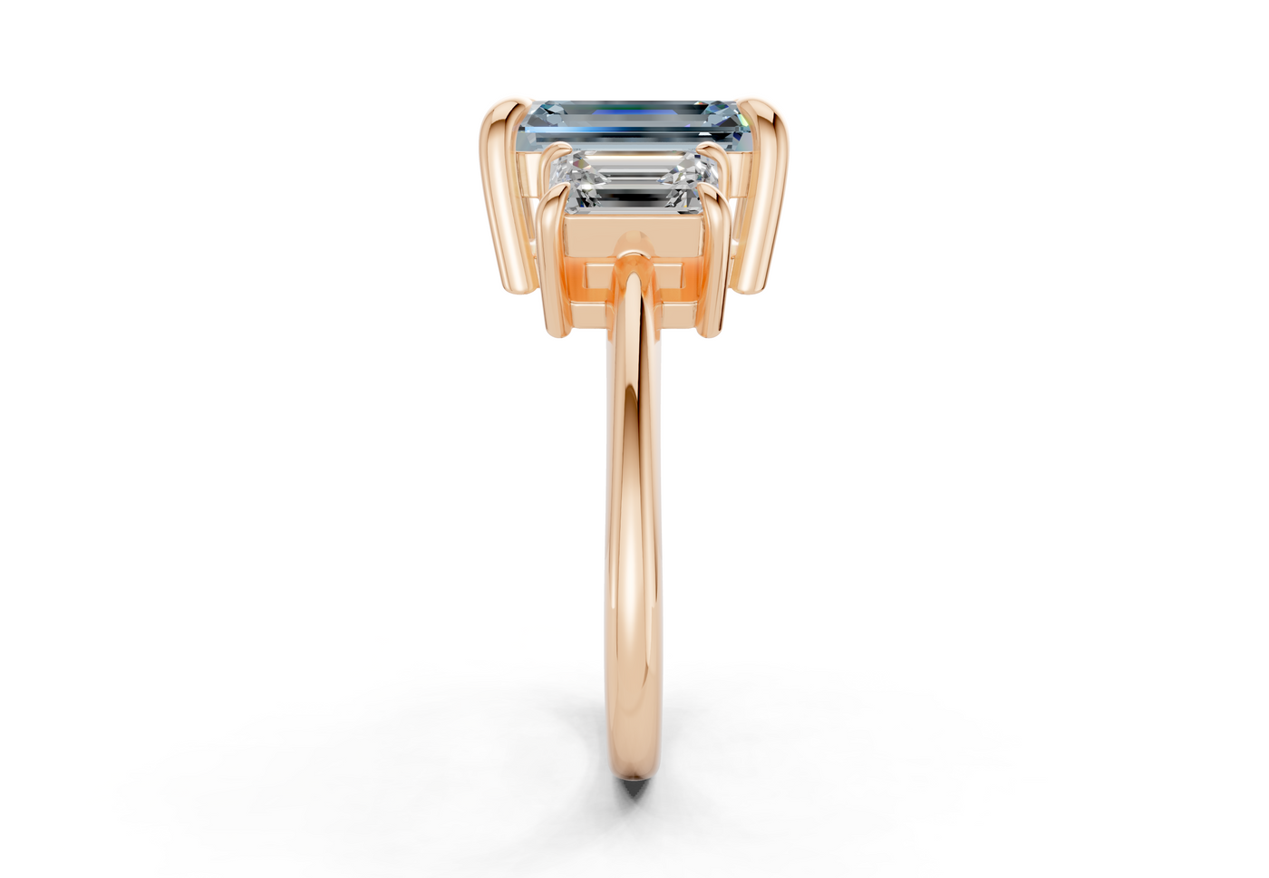 Valencia Blue Diamond Three Stone Emerald Cut 2mm Engagement Ring