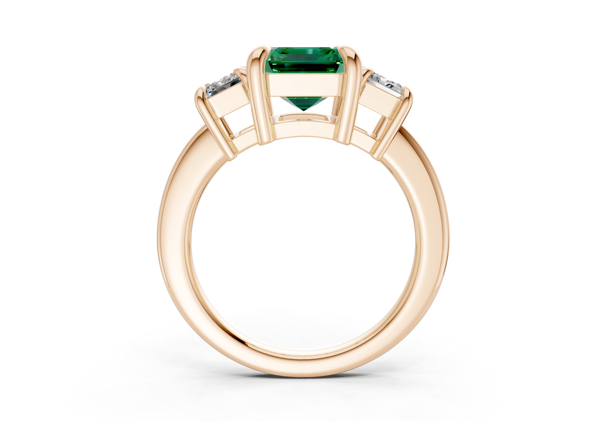 Valencia Emerald Gemstone Three Stone Emerald Cut 2mm Engagement Ring