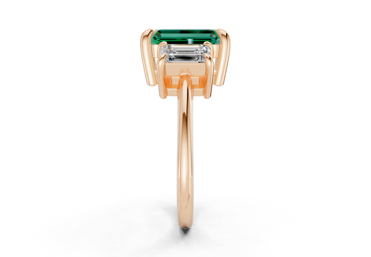 Valencia Emerald Gemstone Three Stone Emerald Cut 2mm Engagement Ring