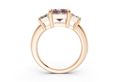 Valencia Pink Diamond Three Stone Emerald Cut 2mm Engagement Ring