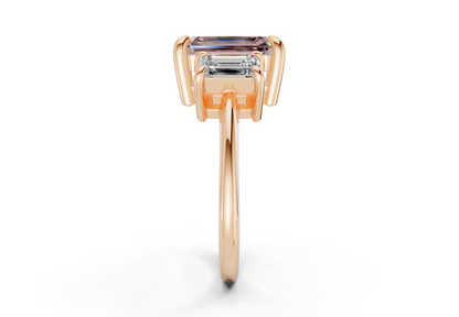 Valencia Pink Diamond Three Stone Emerald Cut 2mm Engagement Ring