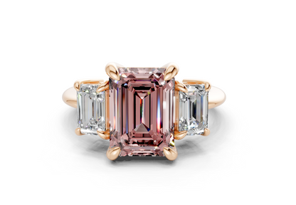 Valencia Pink Diamond Three Stone Emerald Cut 2mm Engagement Ring