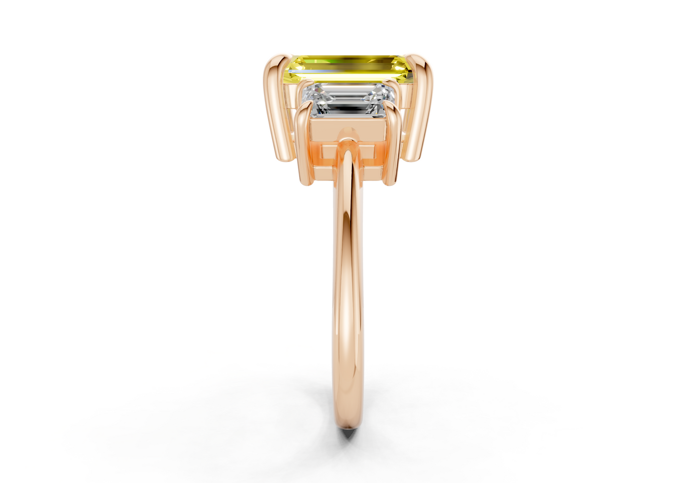 Valencia Yellow Diamond Three Stone Emerald Cut 2mm Engagement Ring