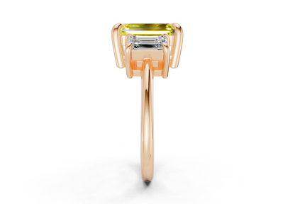 Valencia Yellow Diamond Three Stone Emerald Cut 2mm Engagement Ring