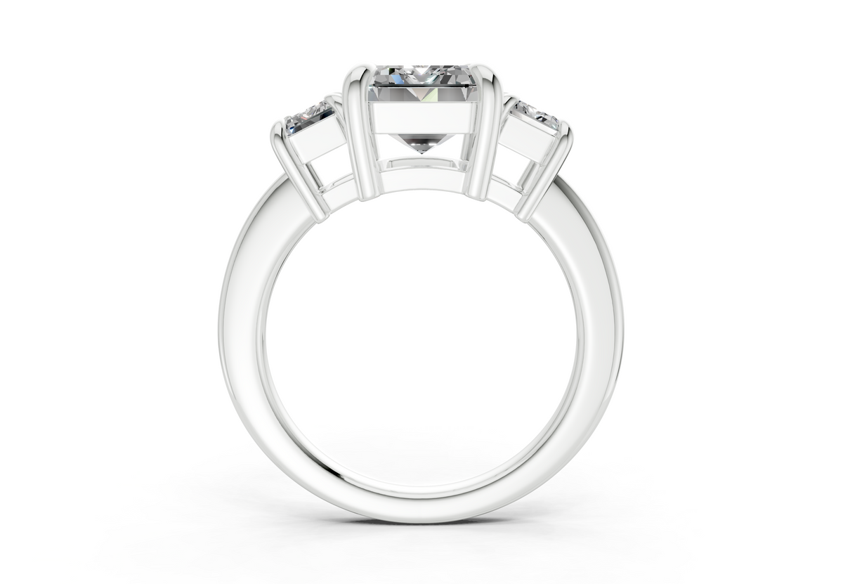 Valencia Diamond Three Stone Emerald Cut 2mm Engagement Ring