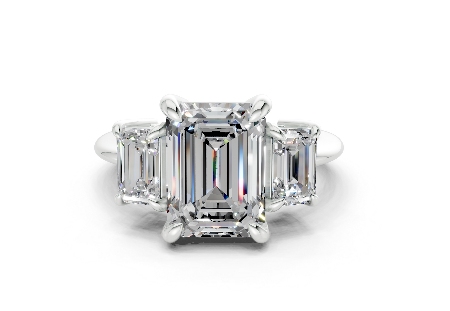 Valencia Diamond Three Stone Emerald Cut 2mm Engagement Ring