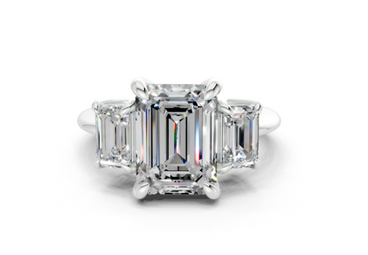 Valencia Diamond Three Stone Emerald Cut 2mm Engagement Ring