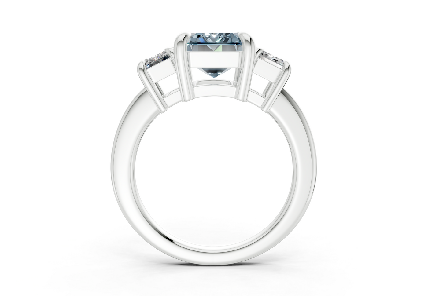 Valencia Blue Diamond Three Stone Emerald Cut 2mm Engagement Ring