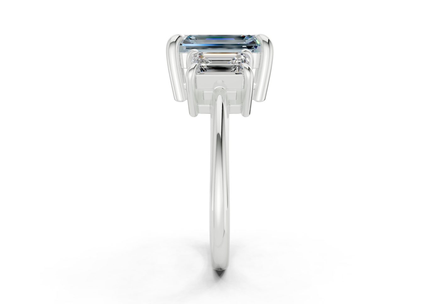 Valencia Blue Diamond Three Stone Emerald Cut 2mm Engagement Ring