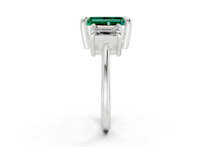 Valencia Emerald Gemstone Three Stone Emerald Cut 2mm Engagement Ring