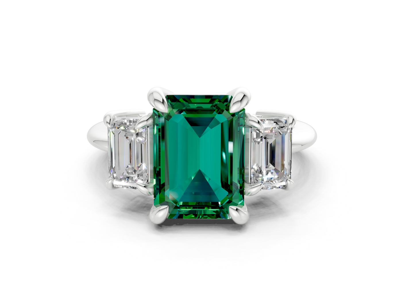 Valencia Emerald Gemstone Three Stone Emerald Cut 2mm Engagement Ring
