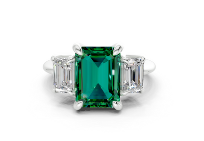Valencia Emerald Gemstone Three Stone Emerald Cut 2mm Engagement Ring