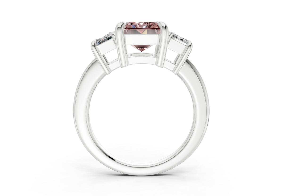 Valencia Pink Diamond Three Stone Emerald Cut 2mm Engagement Ring